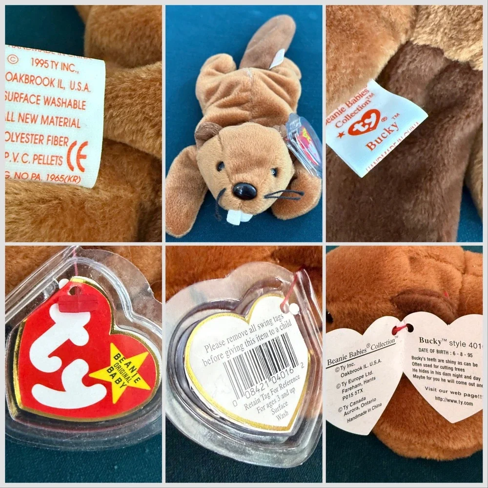 Ty Beanie Babies Lot Bucky Beaver Squealer Pig Chocolate Moose Twigs Giraffe PVC